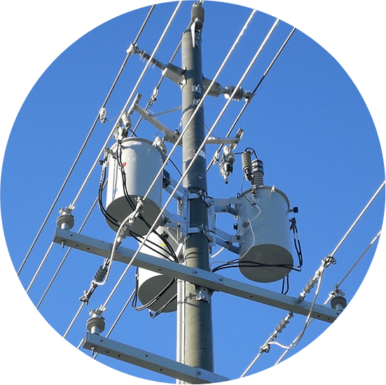 Electricity pole with transformers