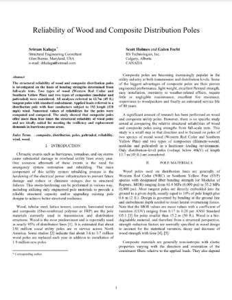 Reliability of Wood and Composite Distribution Poles